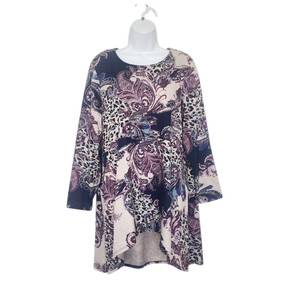 Chicos Womens Paisley Button-Back Tunic Size Large 2 Pockets High-Low Hem. - Picture 3 of 12